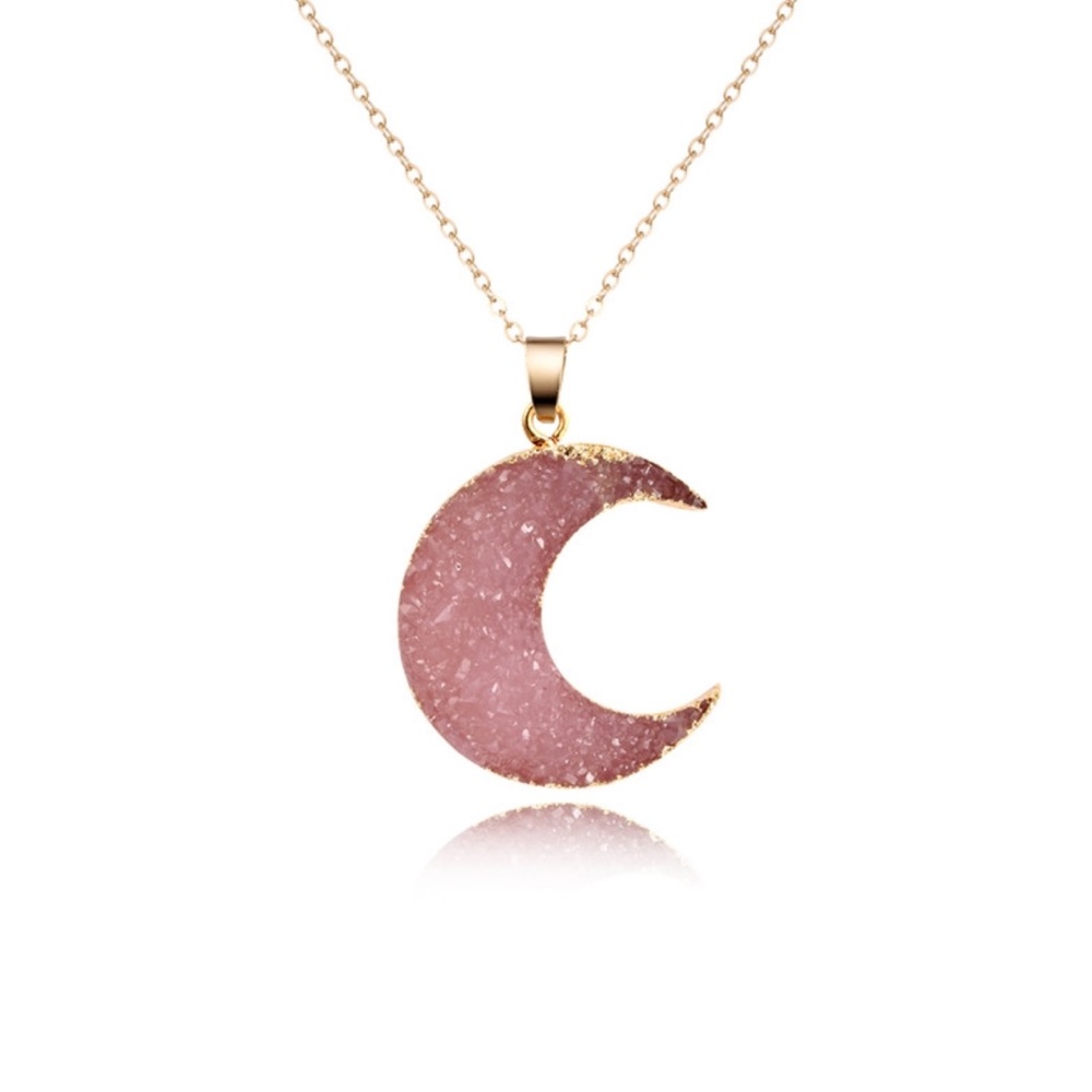 Pink Druzy Moon Necklace